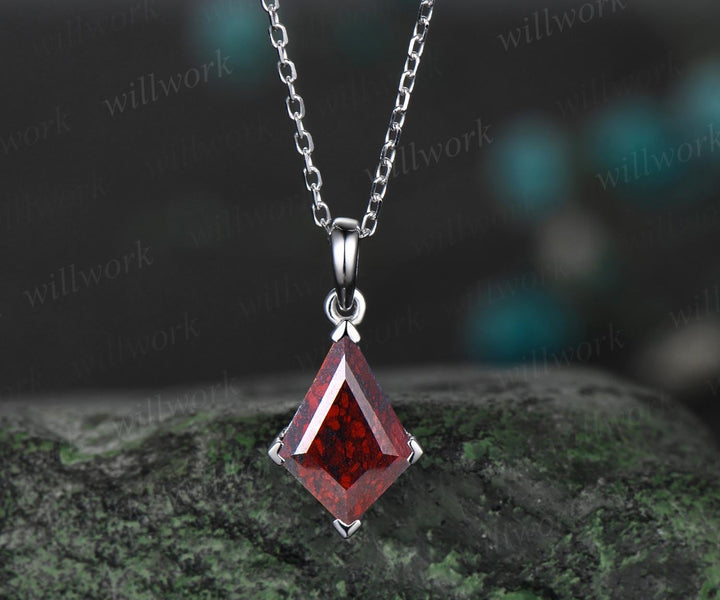 Kite cut red bloodstone necklace solid 14k 18k rose gold vintage unique pendant women her gemstone anniversary bridal gift mother