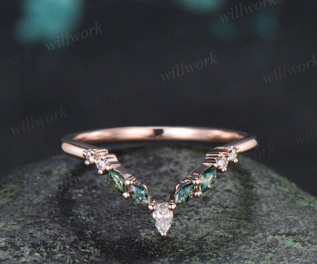 Oval green moissanite engagement ring 14k rose gold kite moss agate square opal halo unique bridal wedding ring set women silver