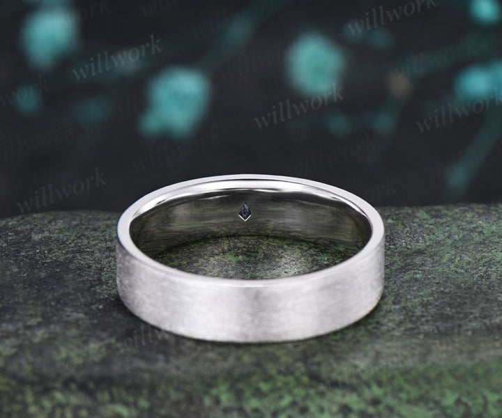Kite cut alexandrite celtic knot wedding band mens brushed bridal ring 14k white gold retro anniversary gift silver