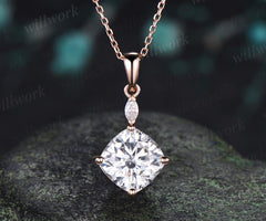 2ct cushion cut moissanite necklace 14k rose gold two stone marquise pendant women her gemstone anniversary bridal gift mother