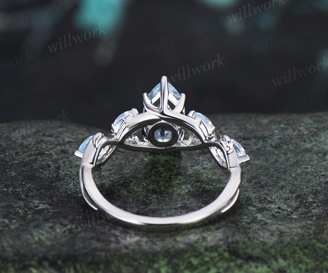 1ct marquise cut aquamarine moonstone engagement ring vintage solid 14k white gold leaf infinity promise wedding ring women jewelry