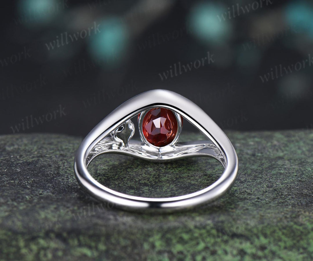 Oval cut red ruby pearl engagement ring solid 14k white gold split shank two stone wedding promise ring women jewelry