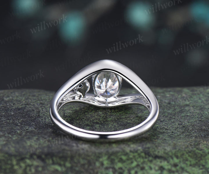 Toi et moi oval cut moissanite pearl engagement ring solid 14k white gold two stone split shank wedding promise ring women jewelry