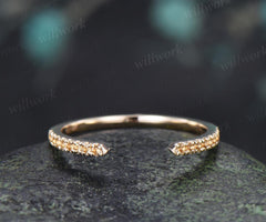 Open gap yellow citrine wedding band solid 14k yellow gold half eternity stacking matching dainty anniversary ring women