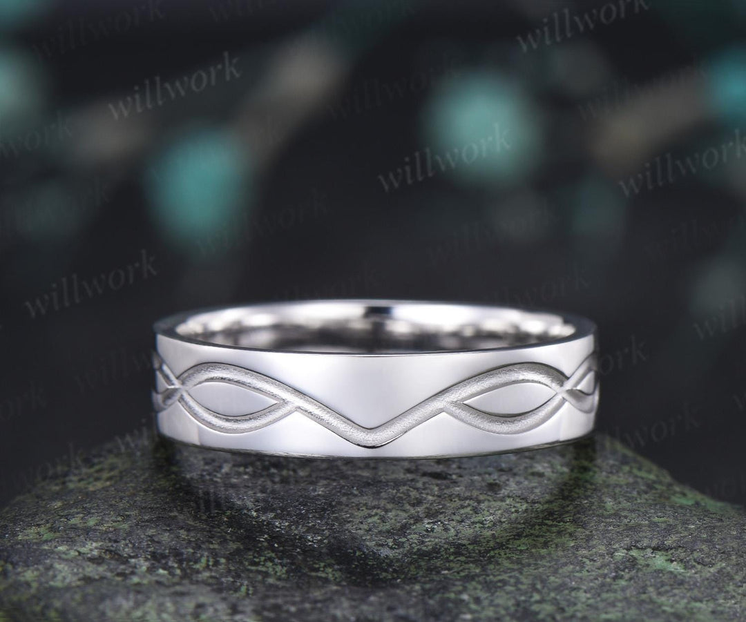 Infinity solitaire mens wedding band solid 14 white gold bridal anniversary ring gift for husband 925 sterling silver