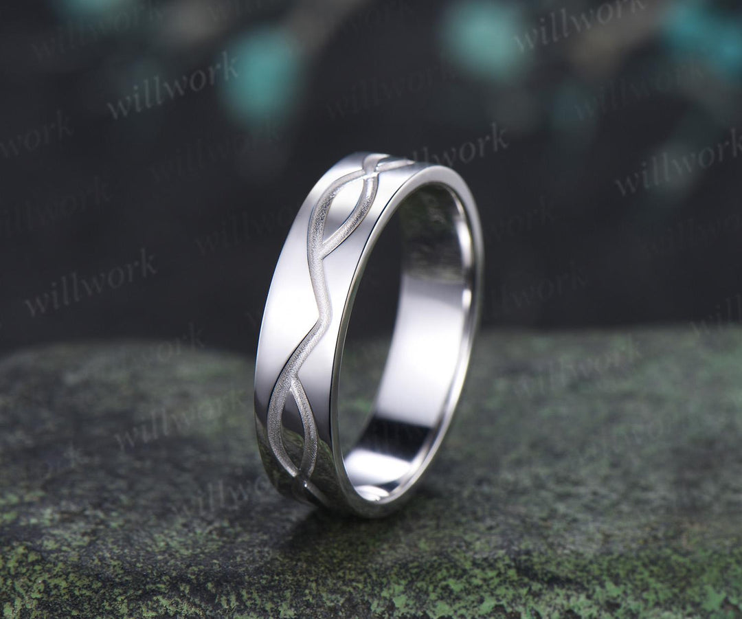 Infinity solitaire mens wedding band solid 14 white gold bridal anniversary ring gift for husband 925 sterling silver