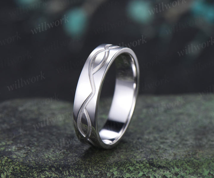 Infinity solitaire mens wedding band solid 14 white gold bridal anniversary ring gift for husband 925 sterling silver