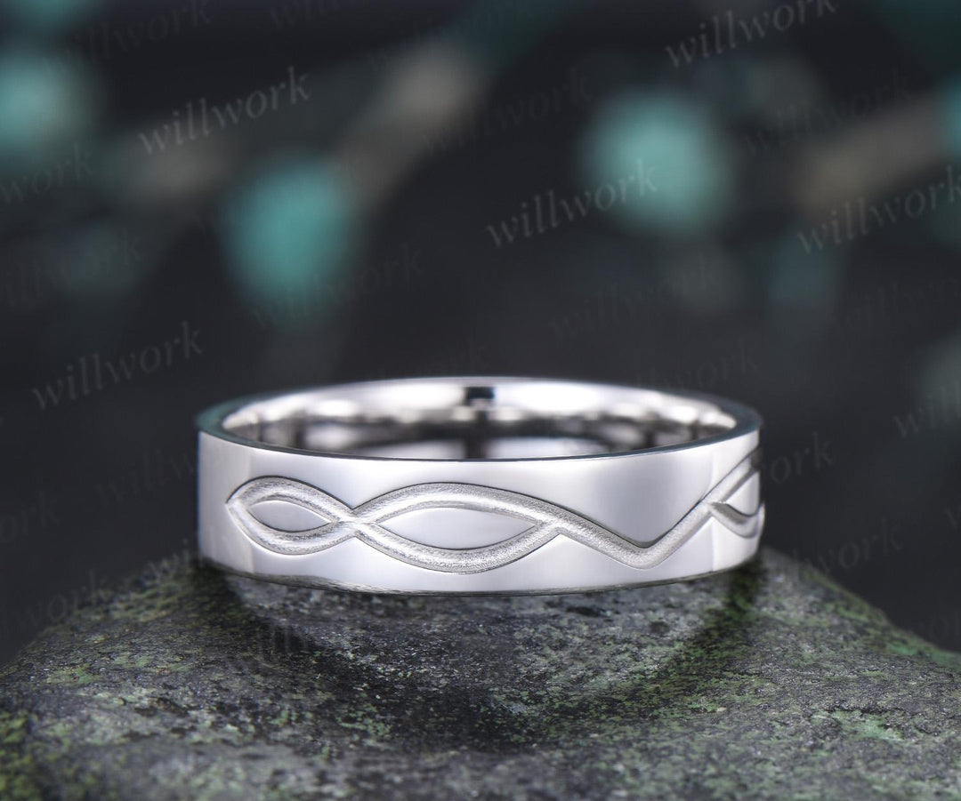 Infinity solitaire mens wedding band solid 14 white gold bridal anniversary ring gift for husband 925 sterling silver