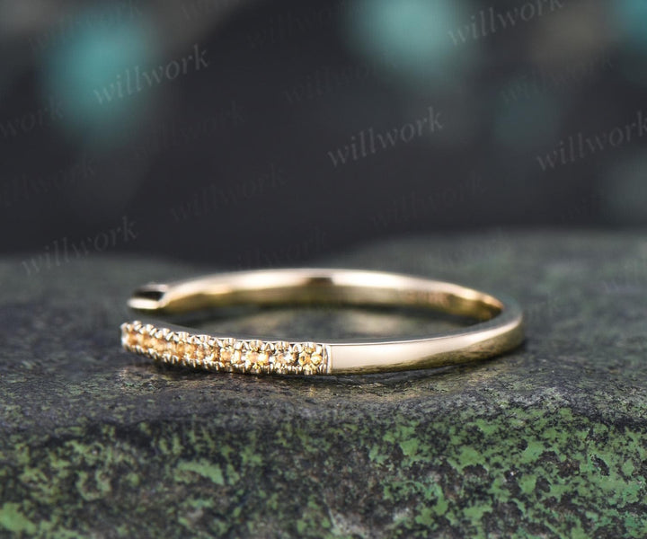 Open gap yellow citrine wedding band solid 14k yellow gold half eternity stacking matching dainty anniversary ring women