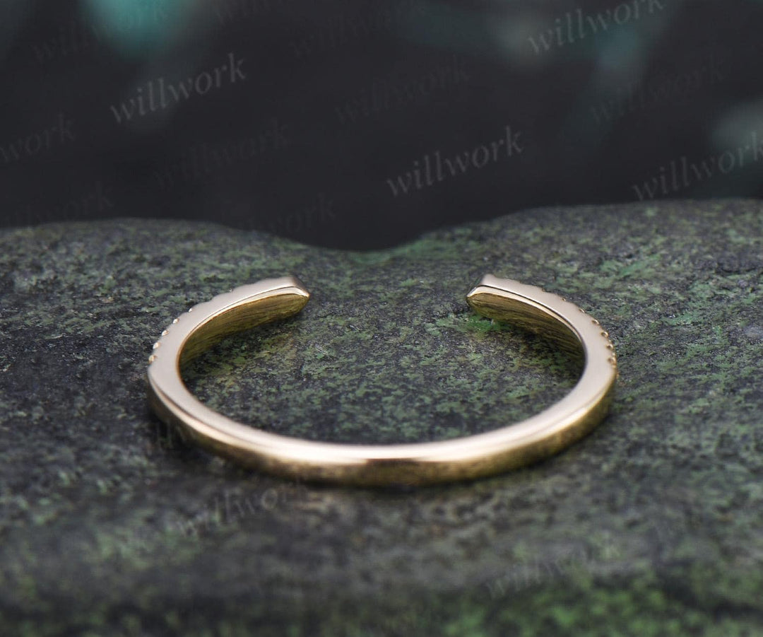 Open gap yellow citrine wedding band solid 14k yellow gold half eternity stacking matching dainty anniversary ring women