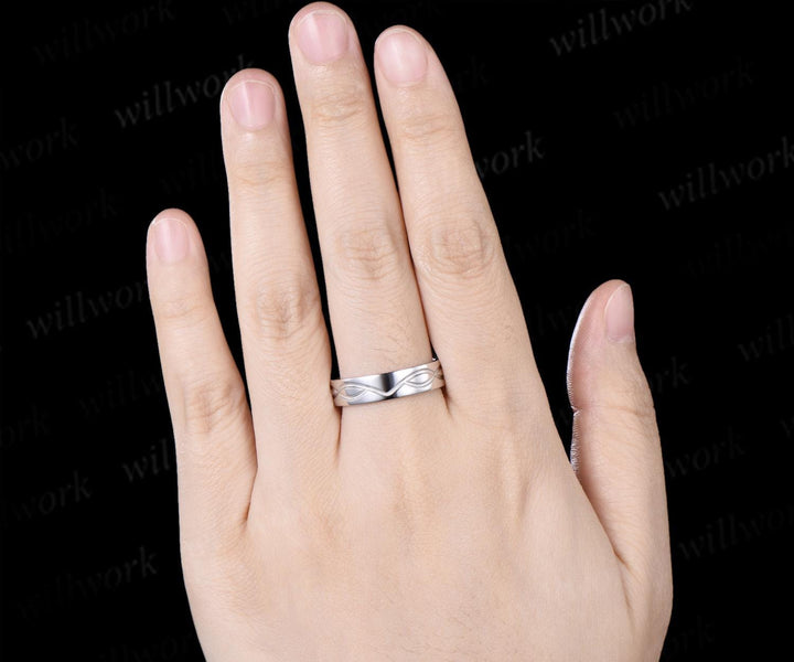 Infinity solitaire mens wedding band solid 14 white gold bridal anniversary ring gift for husband 925 sterling silver