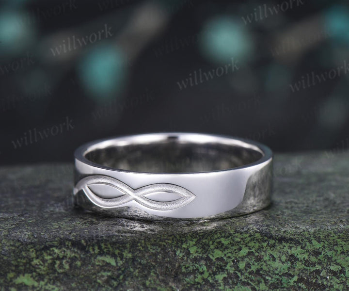 Infinity solitaire mens wedding band solid 14 white gold bridal anniversary ring gift for husband 925 sterling silver