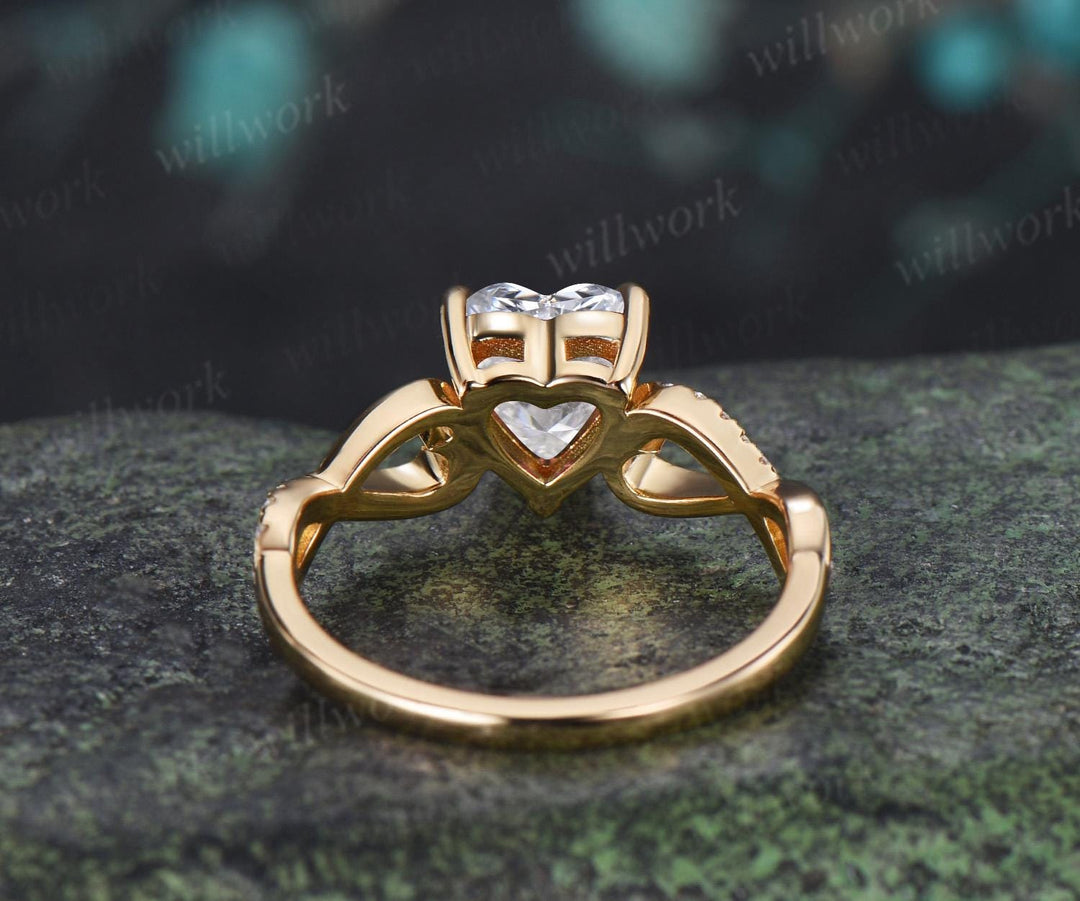 Heart moissanite engagement ring 14k yellow gold half eternity infinity diamond anniversary promise wedding ring women gift