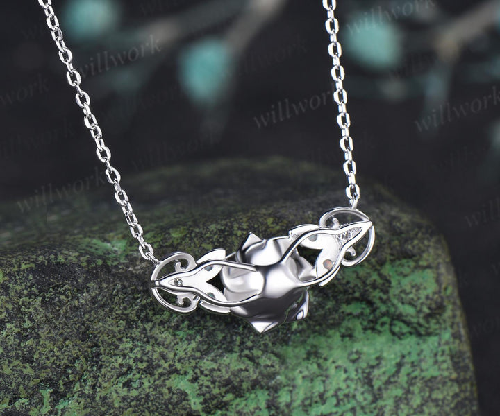 Round cut alexandrite floral earrings necklace set solid 9k 14k white gold butterfly opal unique pendant women anniversary gift jewelry