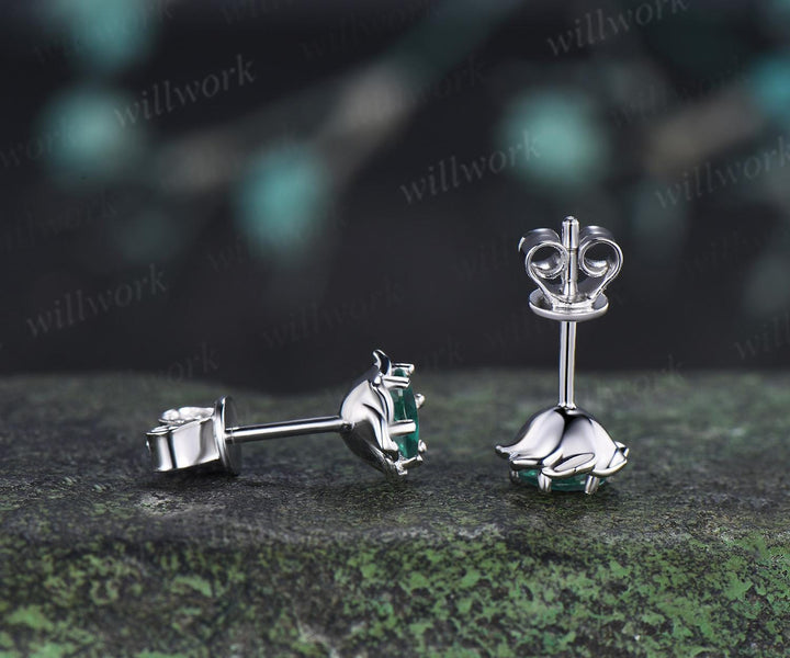 Round cut emerald floral earrings necklace set solid 9k 14k white gold butterfly opal unique pendant women anniversary gift jewelry