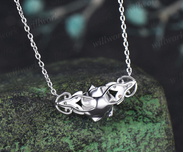 Round cut moonstone floral earrings necklace set solid 9k 14k white gold butterfly opal unique pendant women anniversary gift jewelry