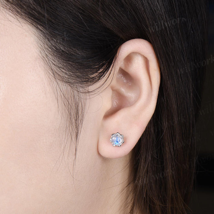 Round cut moonstone floral earrings necklace set solid 9k 14k white gold butterfly opal unique pendant women anniversary gift jewelry