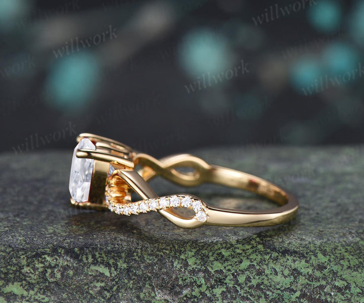 Heart moissanite engagement ring 14k yellow gold half eternity infinity diamond anniversary promise wedding ring women gift