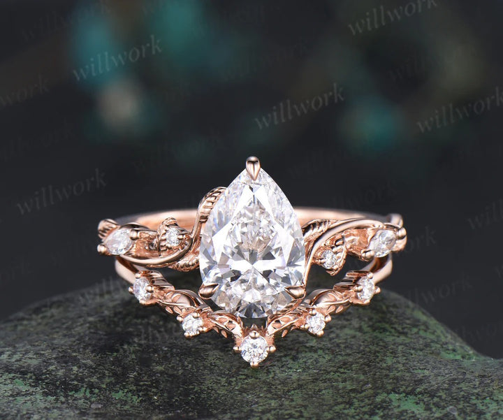 2 Carat Pear Lab Grown Diamond IGI Engagement Ring Nature Inspired Diamond Wedding Ring White Gold Diamond Bridal Ring for Her