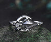 Moon kite cut salt and pepper diamond engagement ring East To West black diamond wedding anniversary ring gift