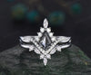 Vintage kite cut salt and pepper diamond engagement ring set twisted infinity diamond wedding bridal ring set women gifts