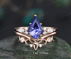 Kite Natural Tanzanite Engagement Ring Set Marquise Diamond Accent Seven Stone Ring Celtic Knot Wedding Band Vintage Bridal Set