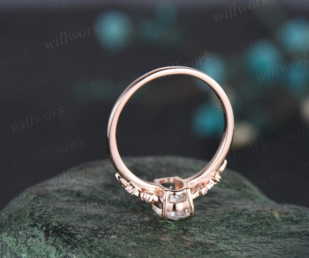 Oval Cut IGI Lab Grown Diamond Engagement Ring Leaf Floral Nature Inspired Bridal Wedding Ring Set