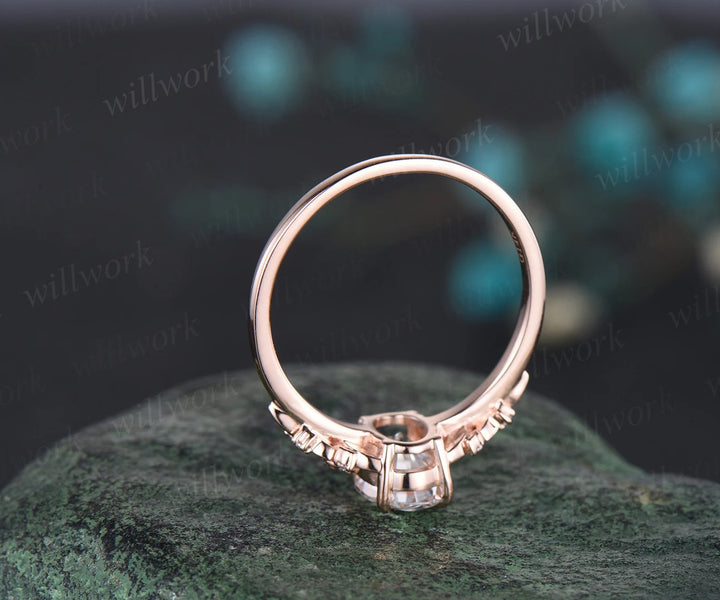 Oval Cut IGI Lab Grown Diamond Engagement Ring Leaf Floral Nature Inspired Bridal Wedding Ring Set