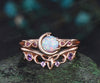 Round white opal engagement ring rose gold moon infinity five stone amethyst Celtic knot wedding ring set women