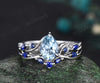 Pear cut aquamarine ring vintage sapphire white gold Twig Vine leaf unique Engagement Ring women Nature Inspired wedding anniversary gift