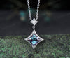 Princess Cut alexandrite diamond Halo Pendant Necklace Solid 14k White Gold Square Shape Drop Necklace