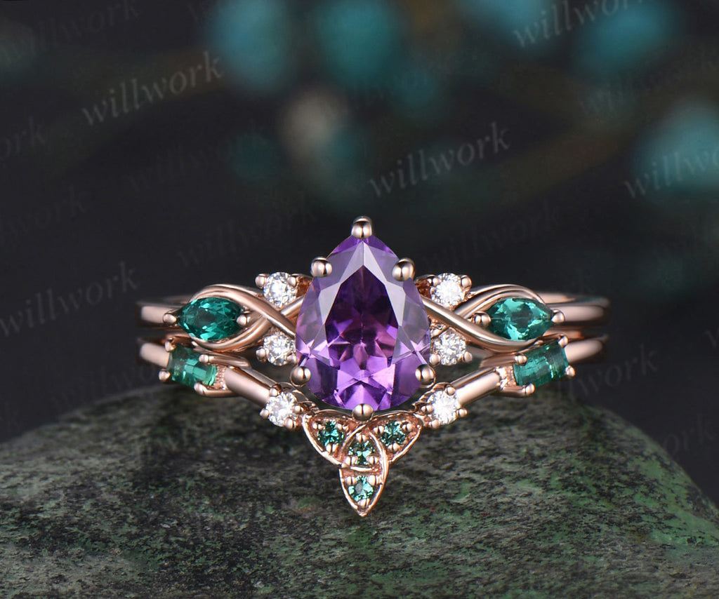 Pear Amethyst Celtic Knot Ring