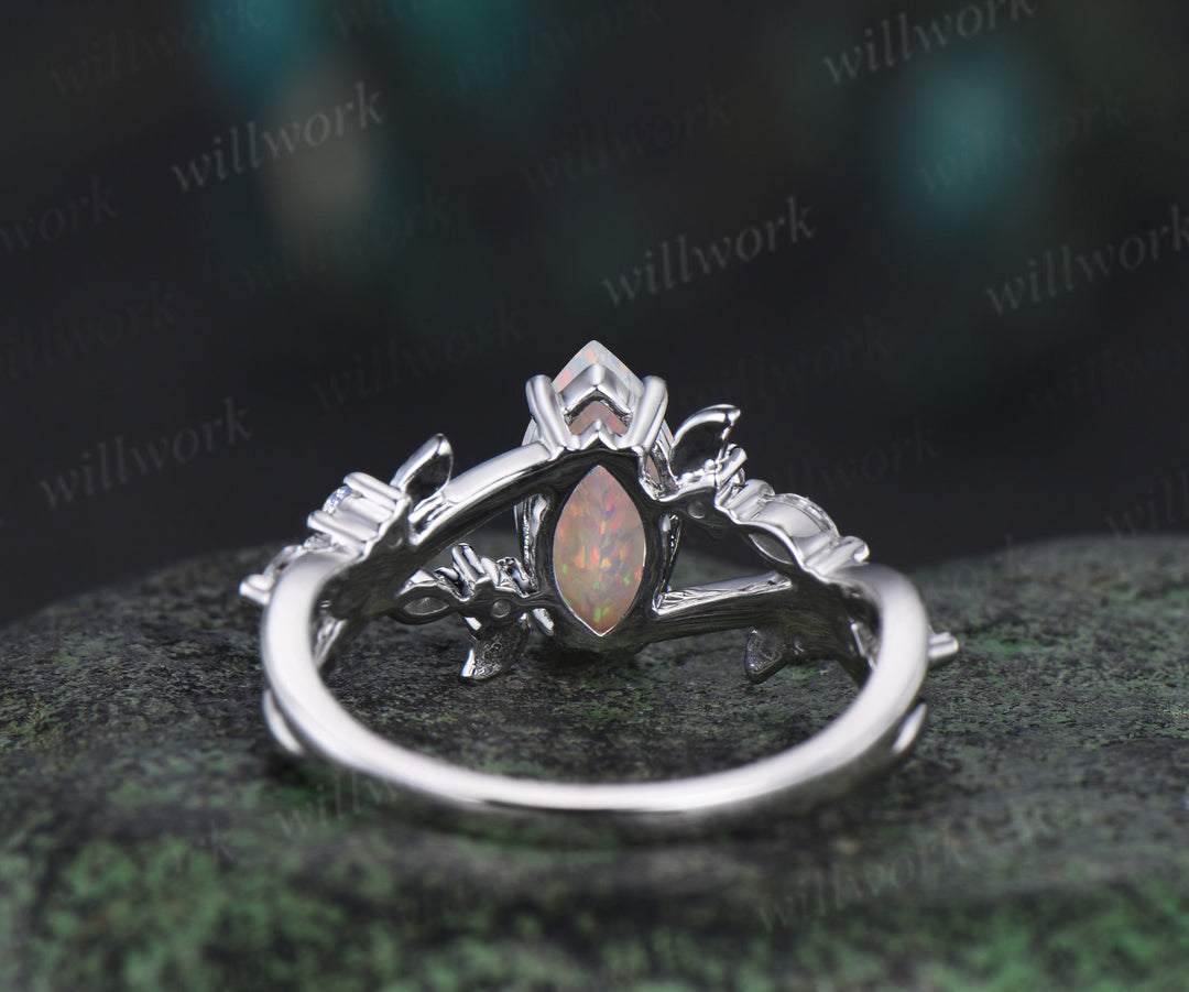 1ct marquise opal engagement ring 14k white gold infinity leaf moonstone ring vintage diamond promise wedding ring women