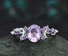 Oval lavender amethyst engagement ring vintage amethyst moon promise ring amethyst opal branch cluster wedding ring gift for women