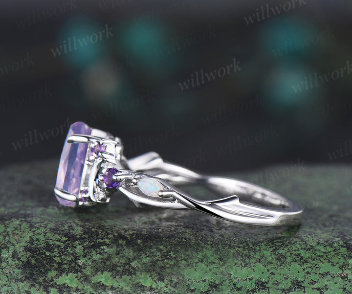 Oval lavender amethyst engagement ring vintage amethyst moon promise ring amethyst opal branch cluster wedding ring gift for women