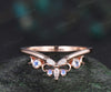 Vintage 14k rose gold moonstone wedding band marquise moissanite crescent ring natural inspired dainty stacking ring for women