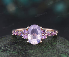 Oval cut lavender amethyst ring vintage rose gold round amethyst cluster engagement ring 4 prongs wedding ring for women promise anniversary ring