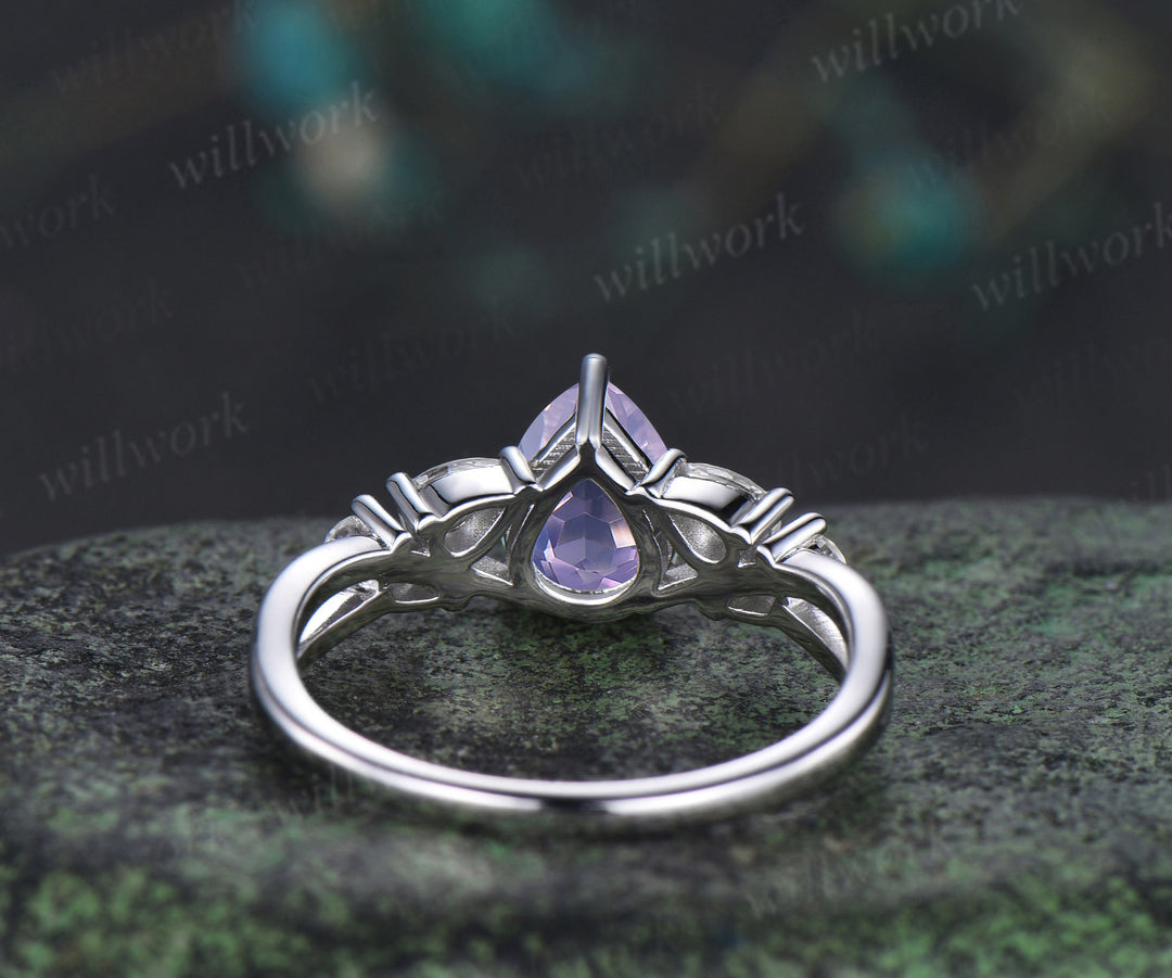 Pear natural lavender amethyst ring pear moissanite cluster split shank engagement ring retro bridal ring gifts for women