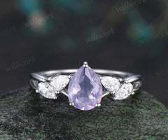 Pear natural lavender amethyst ring pear moissanite cluster split shank engagement ring retro bridal ring gifts for women