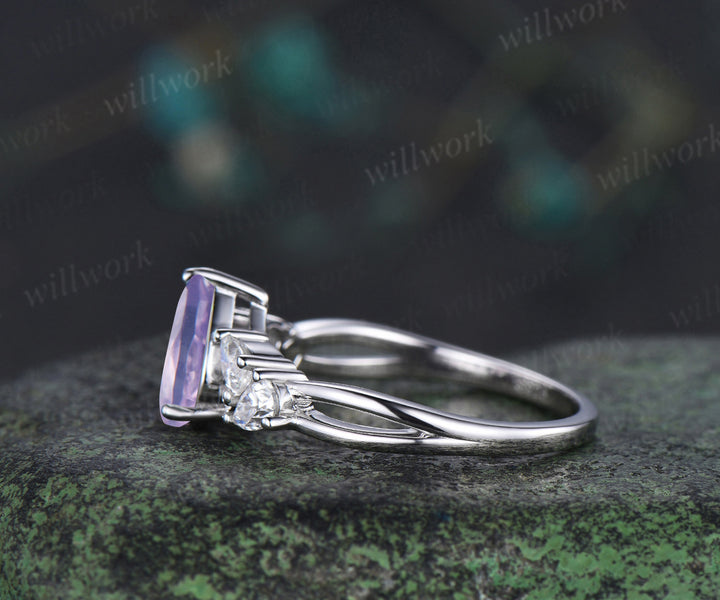 Pear natural lavender amethyst ring pear moissanite cluster split shank engagement ring retro bridal ring gifts for women