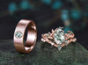 Nature Inspired Oval Cut Moss Agate Engagement Ring Set & Solitaire Moss Agate Brushed Men Wedding Band Unique Couple Ring Set