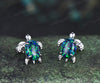 Dainty Oval Cut Black Opal Turtle Stud Earrings Solid 14k white Gold Studs Sea Turtle Lovely Animal Stud October Birthstone Gift