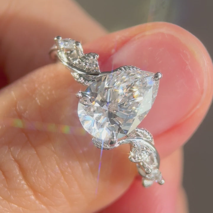 2 Carat Pear Lab Grown Diamond IGI Engagement Ring Nature Inspired Diamond Wedding Ring White Gold Diamond Bridal Ring for Her