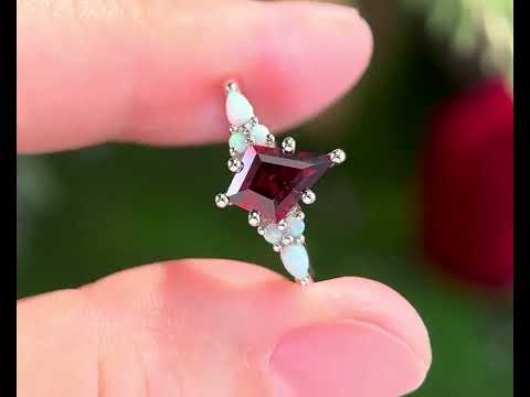 Kite red garnet ring vintage marquise opal ring 6 prong gemstone engagement ring moissanite garnet wedding band women 14k white gold silver