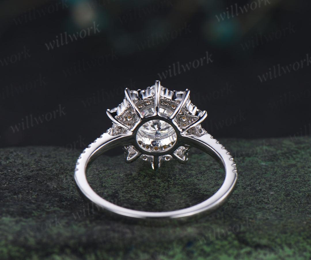 1ct round cut moissanite ring double halo citrine unique Engagement Ring 18k white gold promise ring women