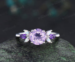 Round lavender amethyst engagement ring opal amethyst cluster ring unique white gold 7 stones ring for women bridal gifts