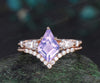 Kite cut Lavender Amethyst engagement ring rose gold 6 prong five stone pear diamond ring vintage promise bridal ring set women