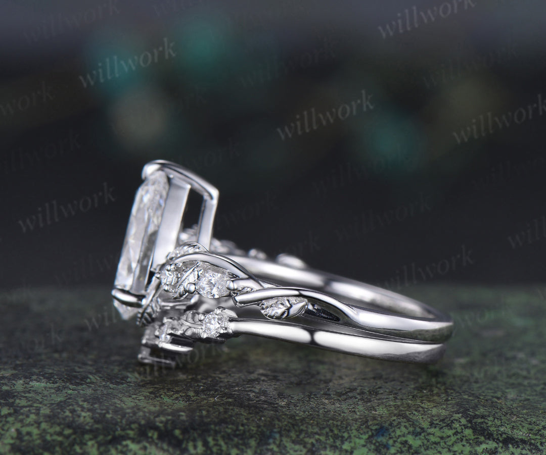 2 Carat Pear Lab Grown Diamond IGI Engagement Ring Nature Inspired Diamond Wedding Ring White Gold Diamond Bridal Ring for Her
