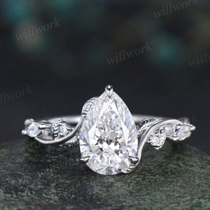 2 Carat Pear Lab Grown Diamond IGI Engagement Ring Nature Inspired Diamond Wedding Ring White Gold Diamond Bridal Ring for Her