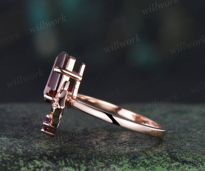 Kite coffin red garnet ring rose gold bat moon wing engagement ring amethyst wedding ring